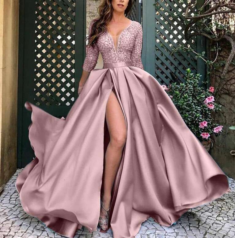 New Women's Lace Sequin Flared Sexy Long Dress With Train For Party Evening Gown B5