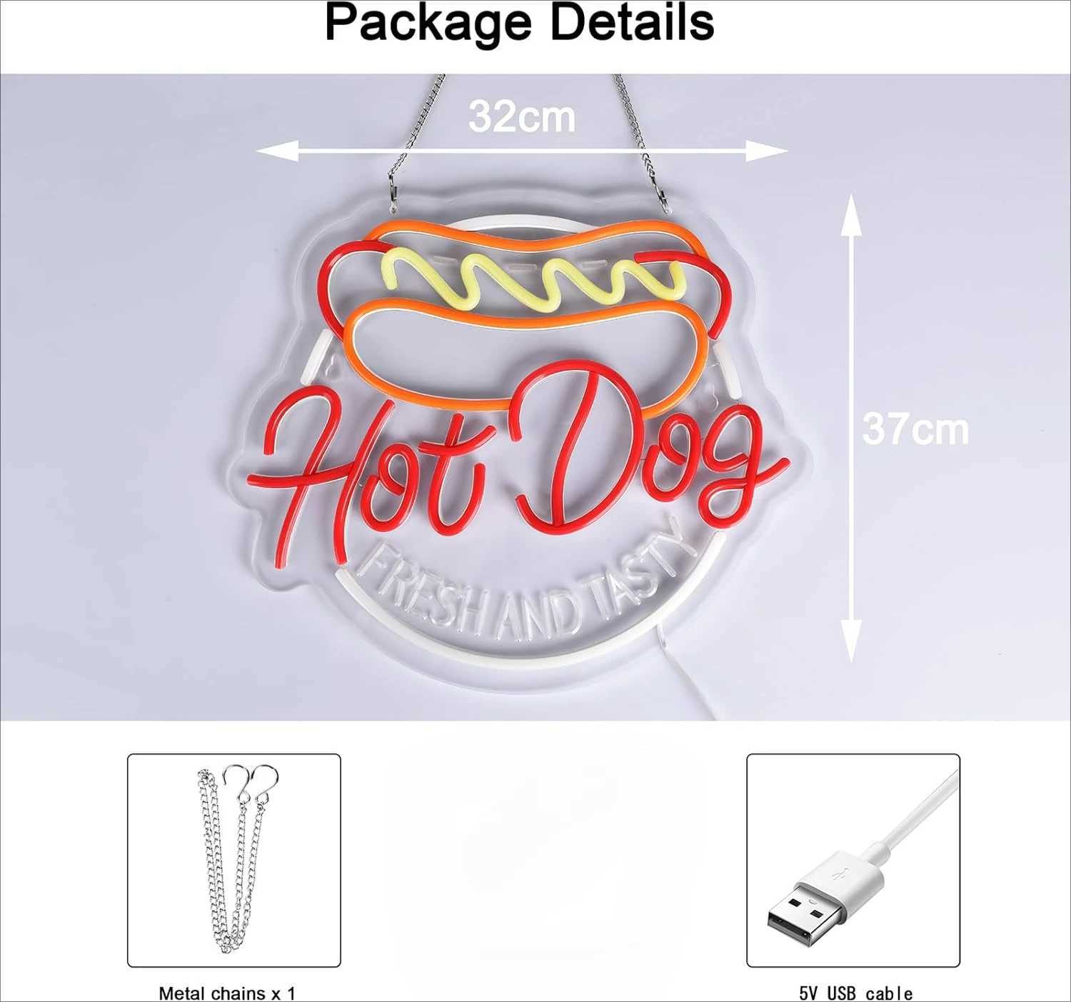 Hot Dog Neon Sign for Wall Decor LED Light up Sign Business Signage for Home Kitchen Restaurant Bar Cafe Fast Food Shop Gift XJ250602