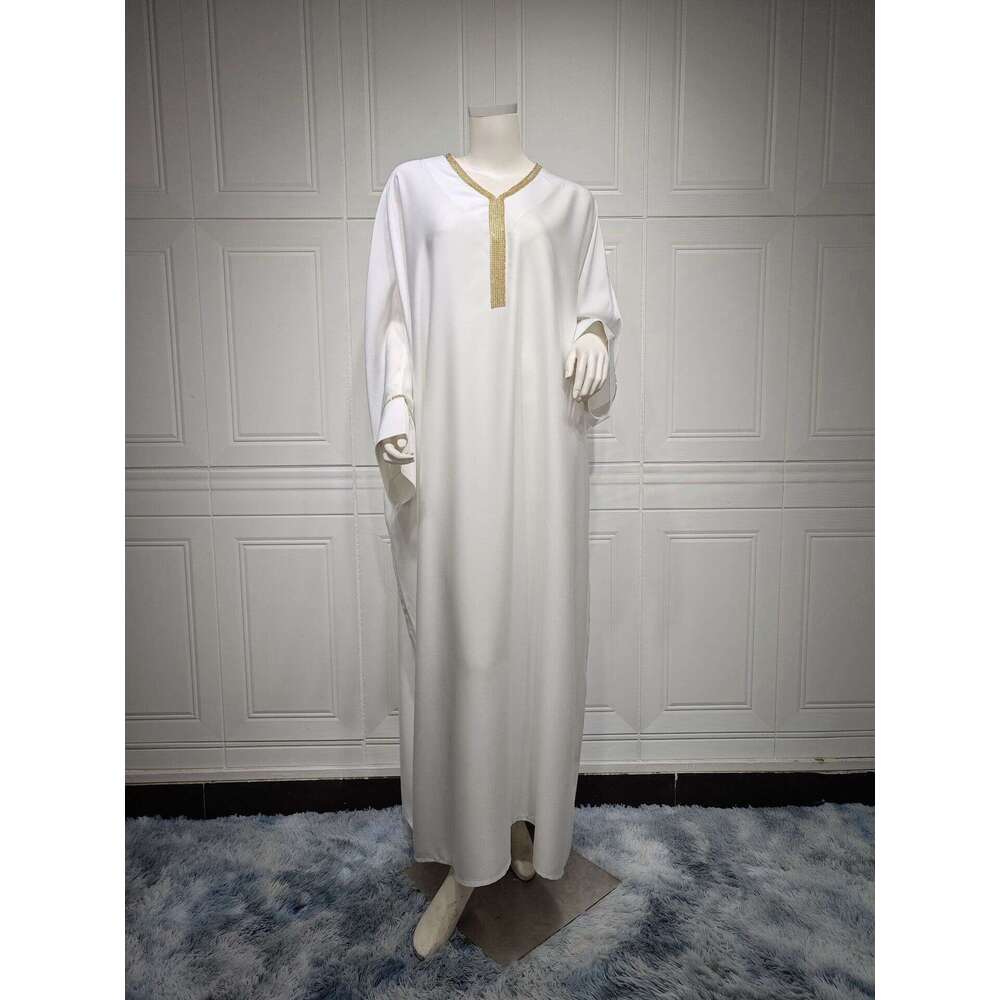 Mq073 New Metal Inlaid Fashion Versatile Dress Batwing Sleeve High-End Robe B5