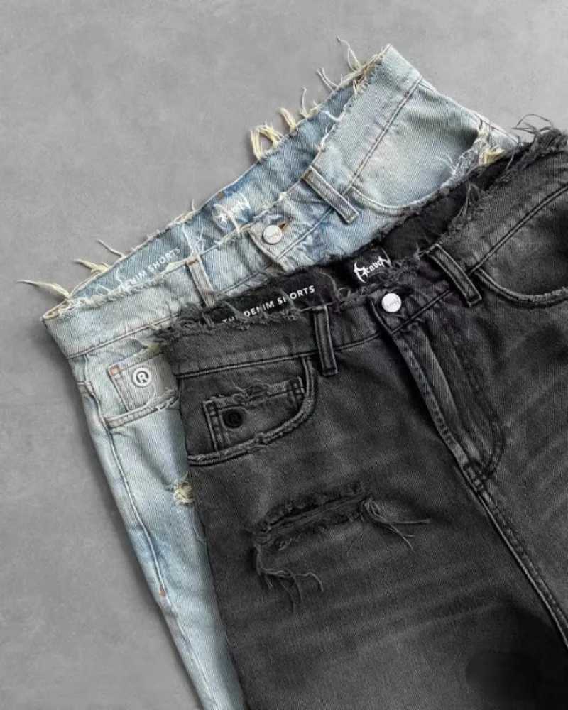Streetwear New Fashion Letters Embroidered Baggy Denim Shorts Men Y2K Harajuku Vintage Hip Hop Popular Casual Joker Denim Shorts T250603