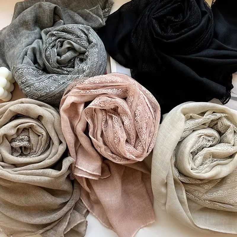 Cotton linen Lace Silk Scarf Women soft cotton Scarves Shawls wraps bandana women Luxury brand Designer Cashmere scarf W250602