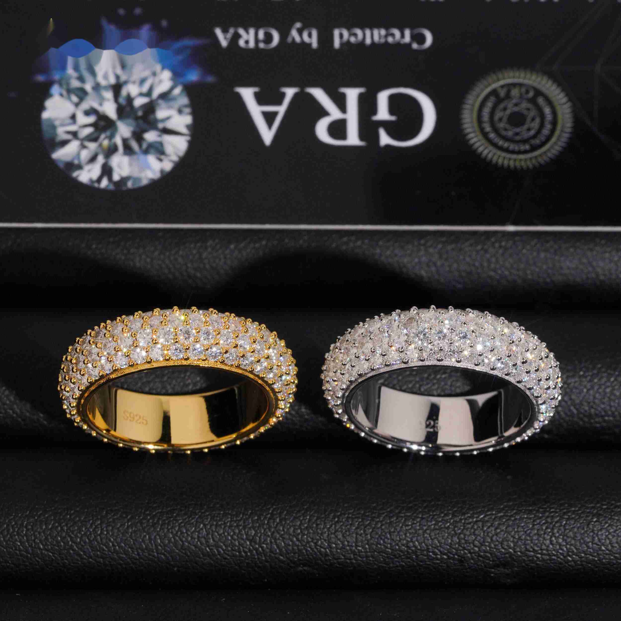 OEM ODM Jewelry Ring Moissanite Stones Bling Women Men Eternity Round Wedding Bands Ring Custom Engraving Service Available