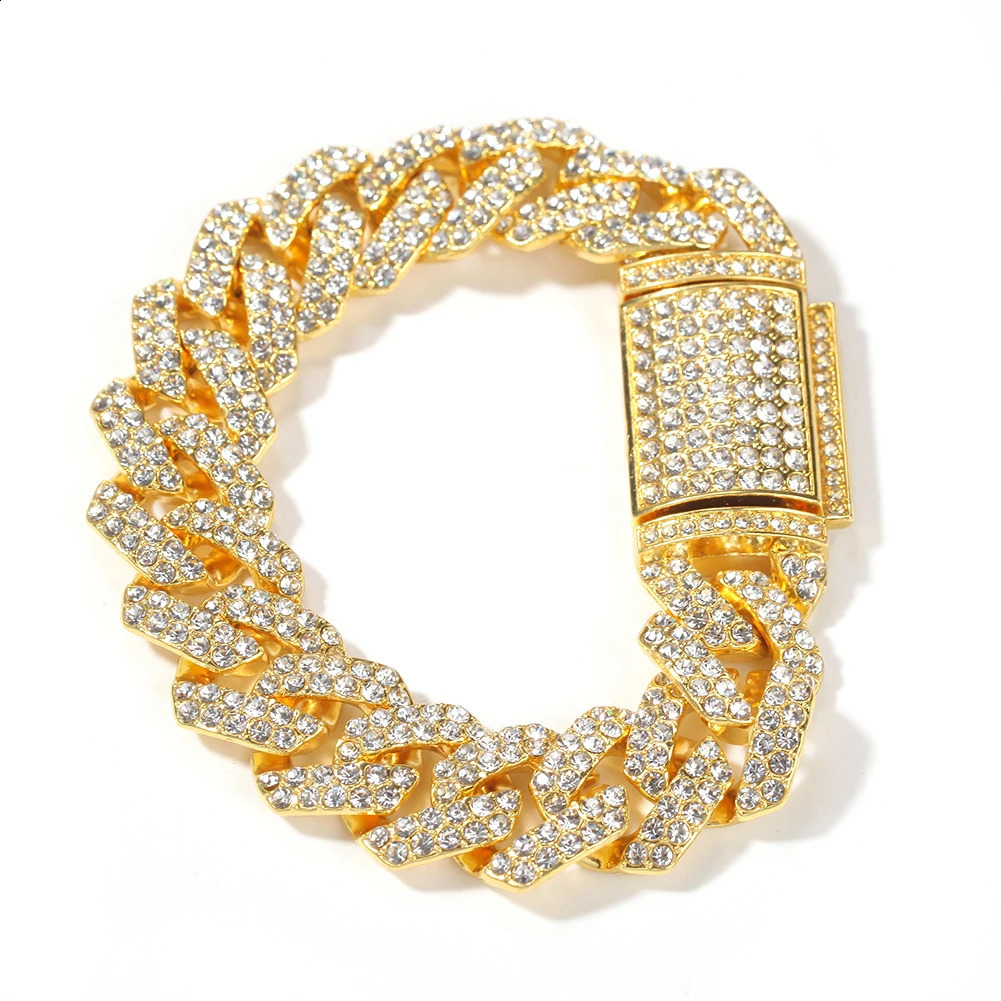 UWIN 18mm Zinc Alloy Cuban Chain Bracelet for Men Two Rows Bling Rhinestone Bracelets Fashion Hip Hop Jewelry for Drop 250530