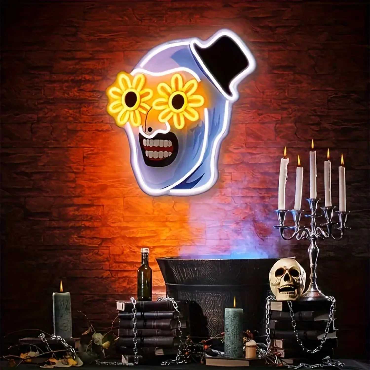 Terrifier Flower Skull UV Printed Neon Signs USB Powered LED Neon Lights for Wall Bedroom Party Game Room Man Cave Decoration XJ250602