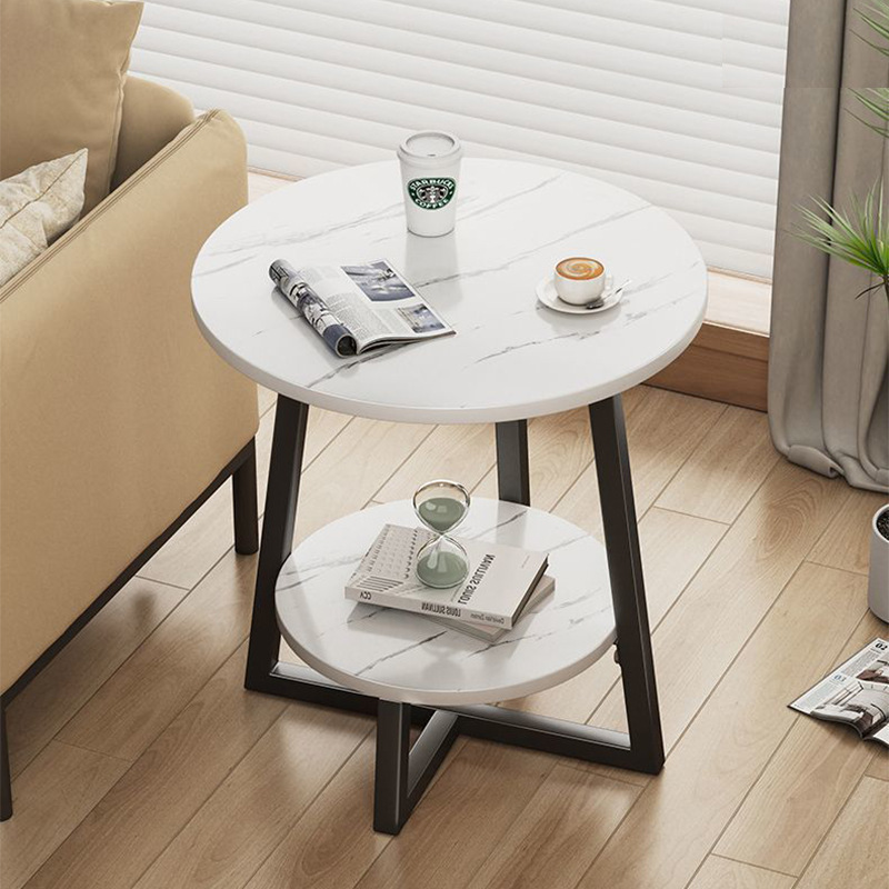 B6033 Modern simple round table coffee table home living room bedroom double layer storage small table