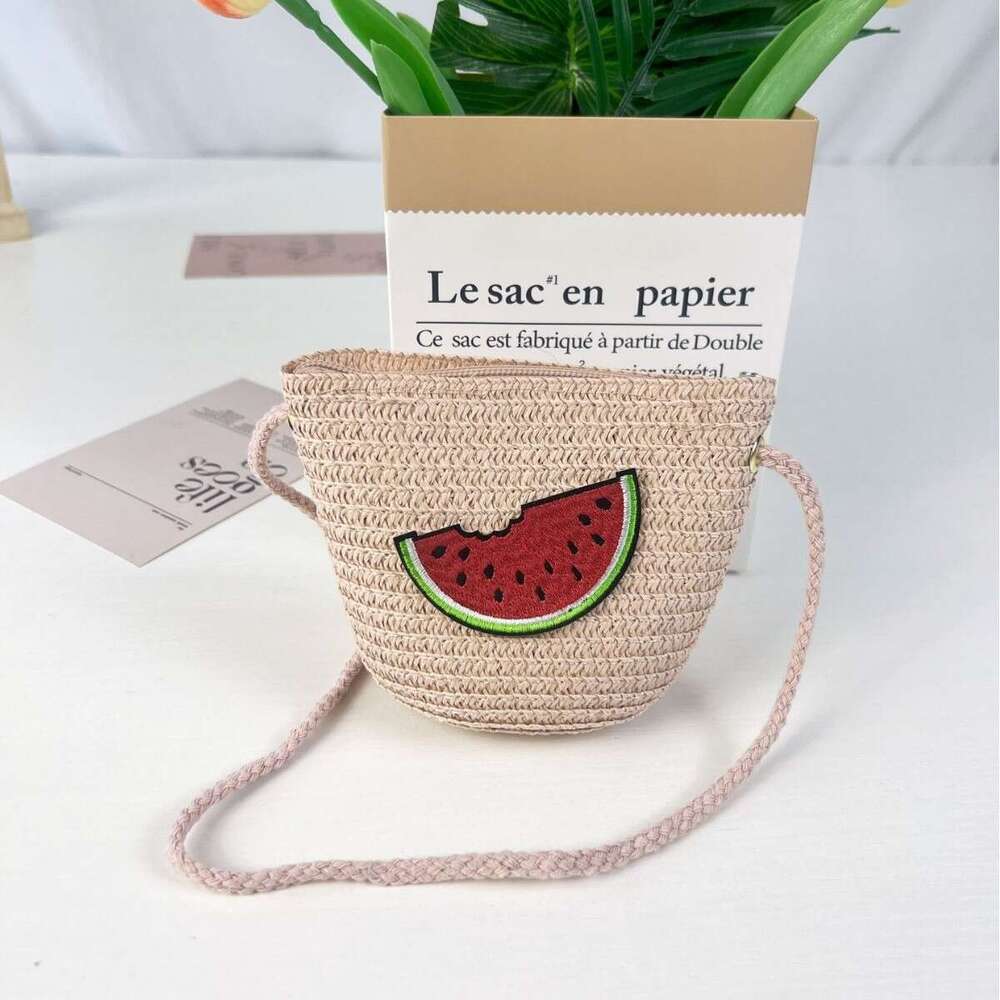 Children's Summer New Woven Cute Toddler Mini Crossbody Coin Purse Baby Fruit Straw Bag DIY