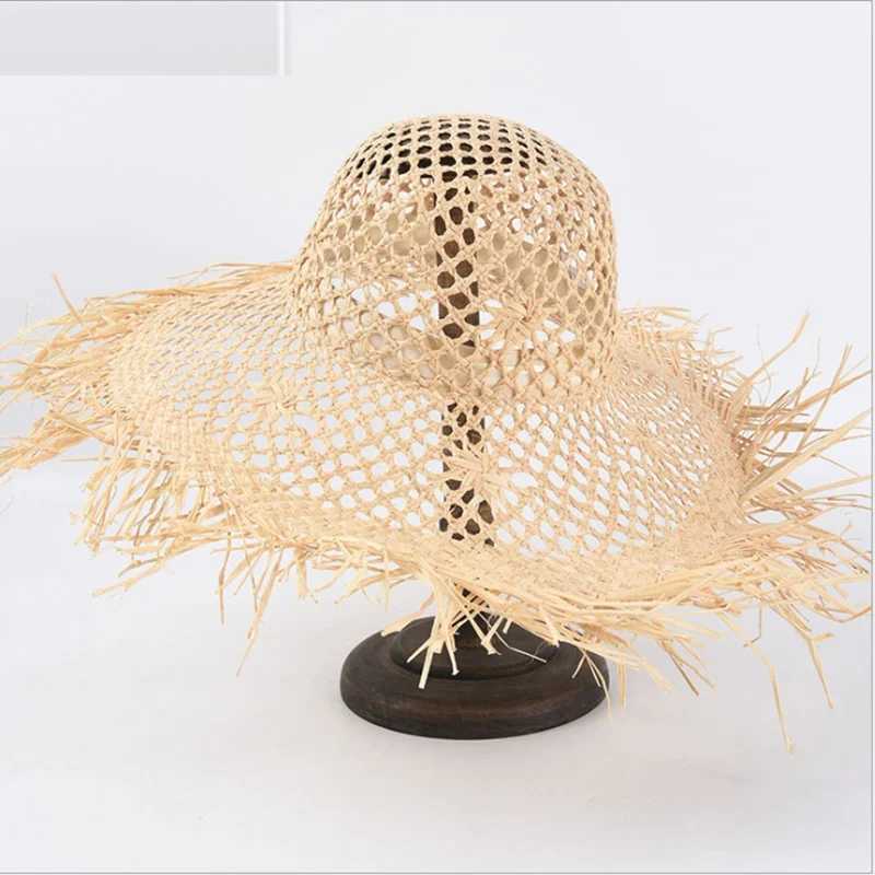 Hollow Out Big Brim Hand Made Straw Hat Fashion Unisex Shading Burrs Breathable Personality Beach Hat Summer Cap W250602