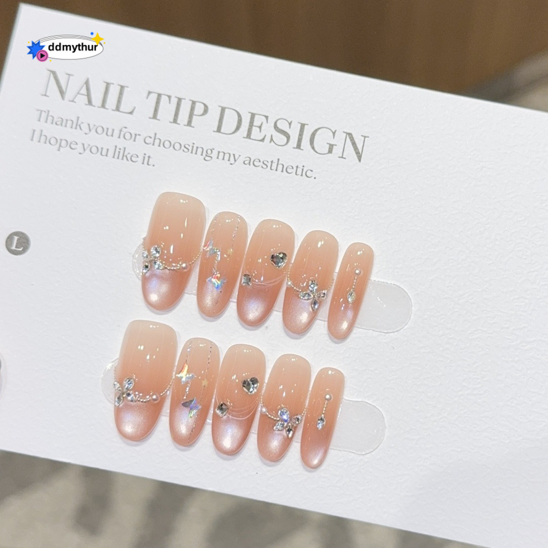 Qianfan Art Zircon Dia High-end Wearable Nails Pure Handmade Long Tips Fake Nail Stickers Ins Style ddmythur