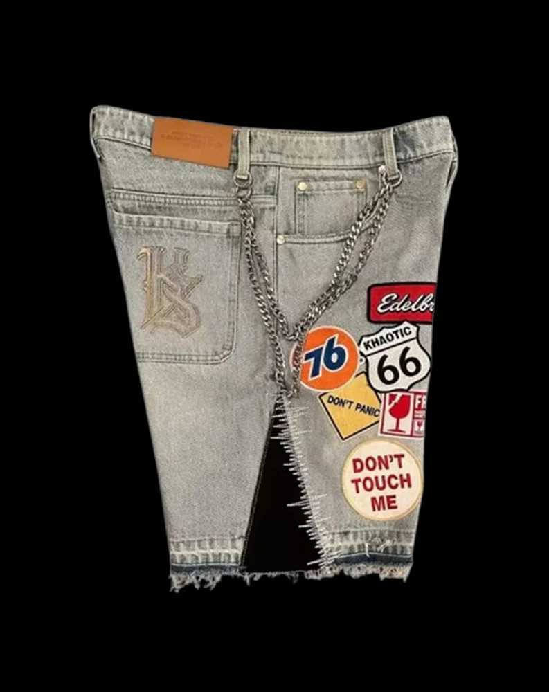 Vintage Patchwork Denim Shorts Y2K Jeans Mens Womens Harajuku Hip Hop Cartoon Embroidery Retro Baggy Shorts Casual Shorts T250603