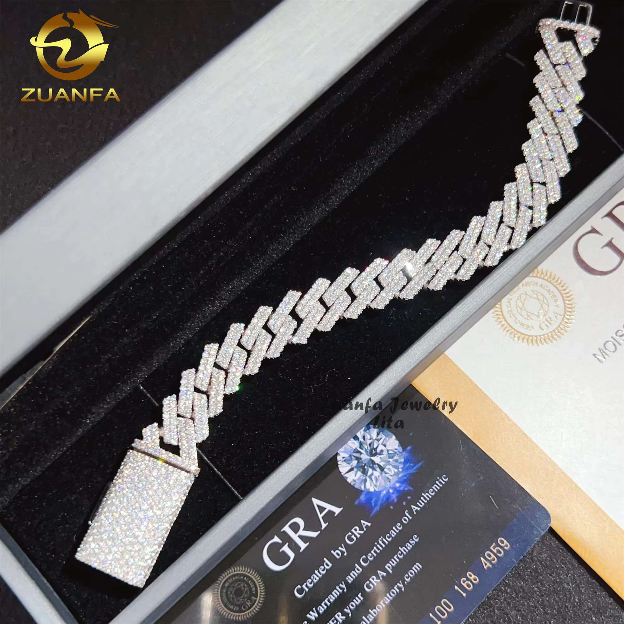 Hot Selling Diamond 14mm Hip Hop 925 Sterling Silver Straight Moissanite Cuban Link Bracelet