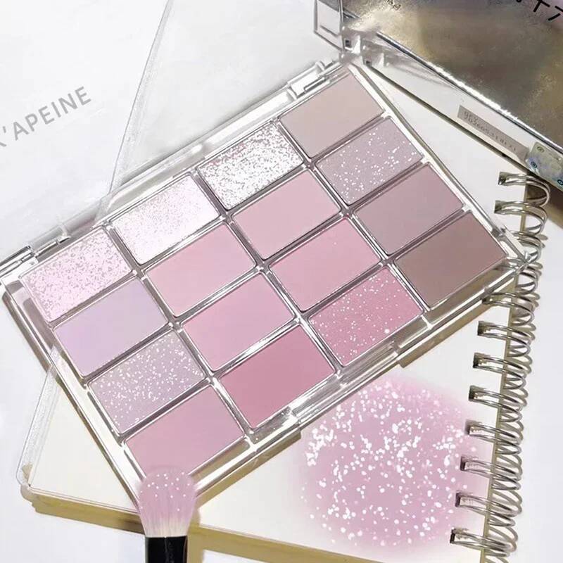 16 Colors Eyeshadow Matte Pearlescent Low Saturation Long Lasting Brown Pink Glitter Shadow Eye Makeup Palette