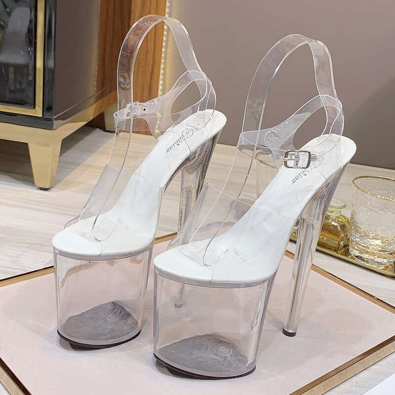 Super High Heels Crystal Shoes 20Cm Extra Thin Heels Sexy Transparent Waterproof Platform Thick Sole Extreme High Sandals Women Summer Platform High H