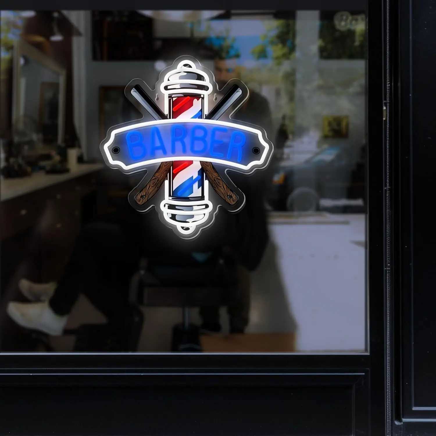 Barbershop Neon Sign Hair Salon Decor LED Lights Dimmable Barber Neon Man Hole Bar USB Powered Commercial Shop Sign Gift Barber XJ250602