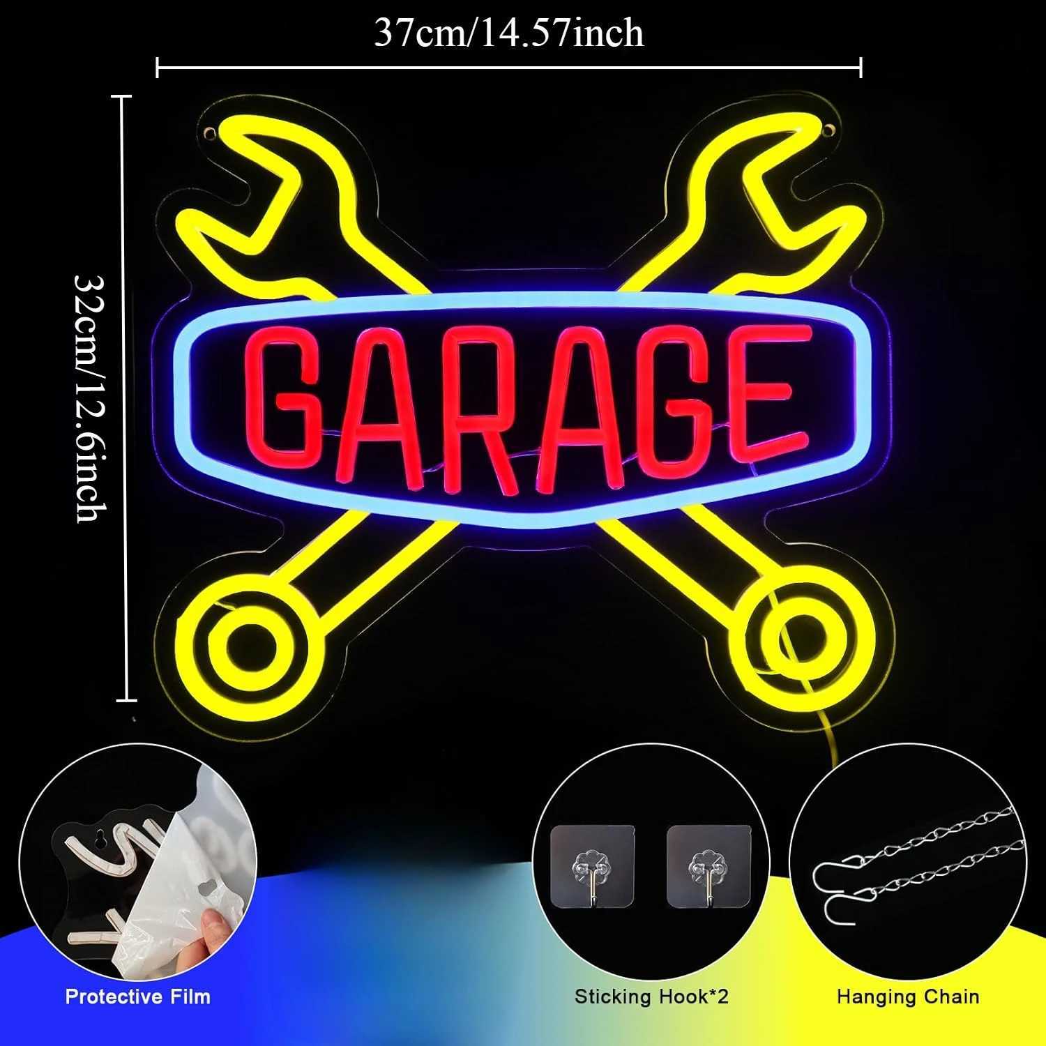 Garage Neon Sign LED Neon Light Sign USB Powered for Wall Decor Game Room Man Cave Club Bar Birthday Halloween Party Decor Gifts XJ250602
