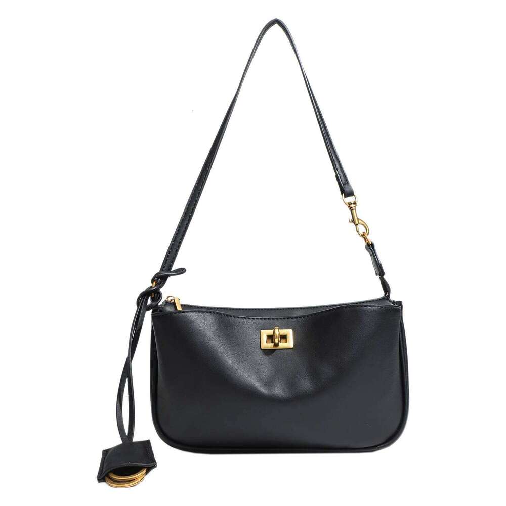2025 Spring New Brand Rodeo Shoulder Leather Black Handbags Women Fashion Gold Buckle Underarm Bags