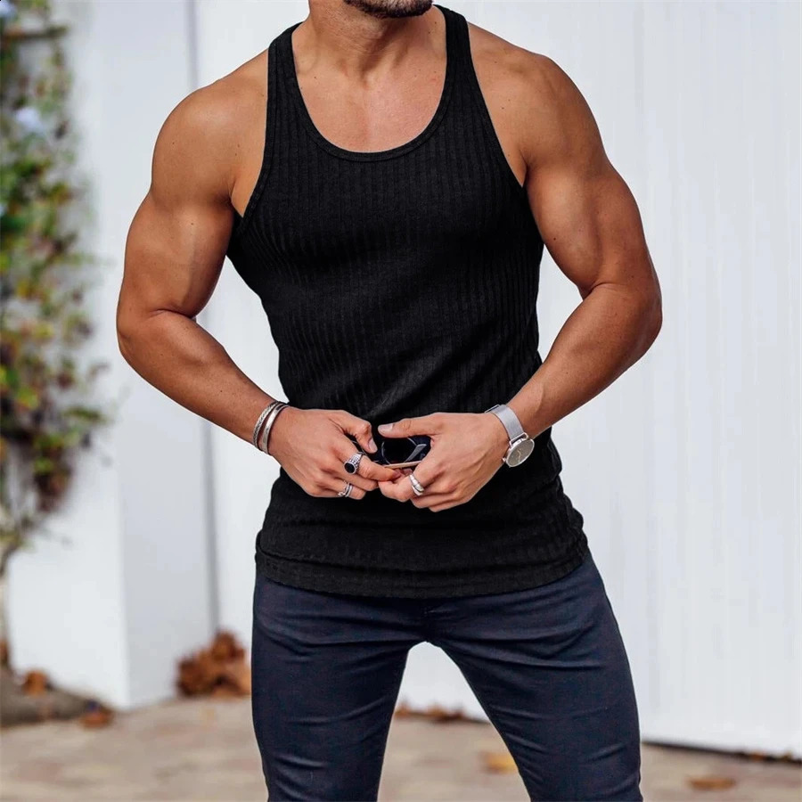 2024 Men fitness gym Tank top men Fitness sleeveless shirt Male black breathable Sports vest Undershirt Gyms Running 250527