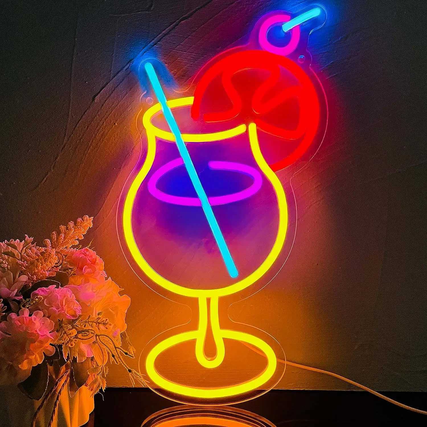 Cocktails Cup Neon Light Bar Sign For Bedroom Wall Neon Decoration for Cocktail Bar Home Bar Party Decor Christmas Holiday Gifts XJ250602