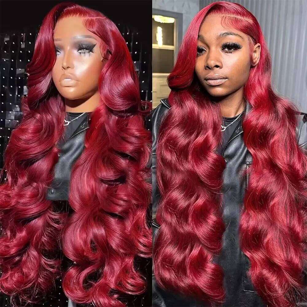 30 40 Inch 200 Density 99j Bury 13x6 HD Transparent Frontal Wig Red Body Wave 13x4 Lace Front Brazilian Human Hair