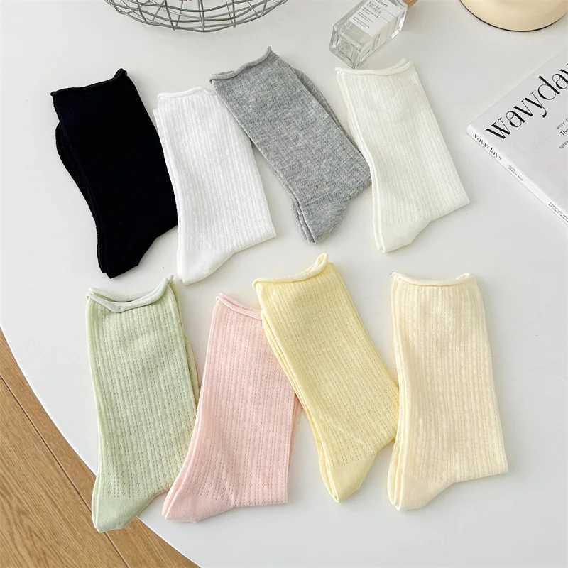 4 Pairs Socks For Women Thin Summer New Candy Color Hollow Out Loose Socks Womens Casual Basic Sweet Girls Fashion Long SocksT250602