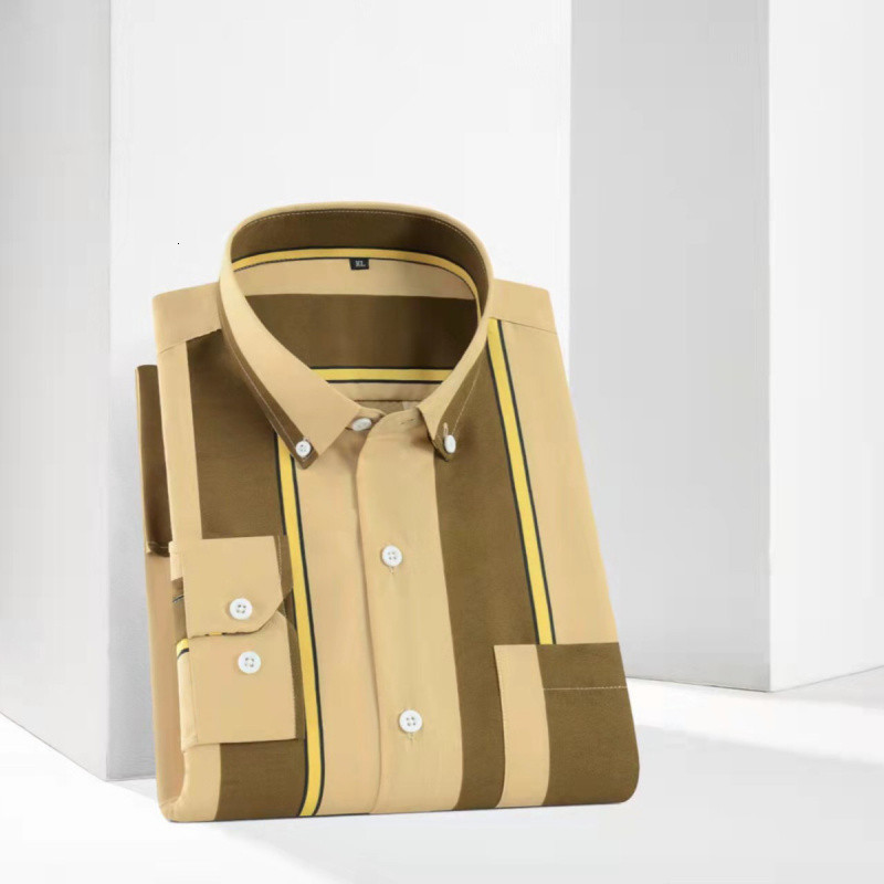 Summer Thin Long Sleeve Printed Striped Pocket Young Mens Trendy Casual Fashion Versatile Non-Iron Shirt