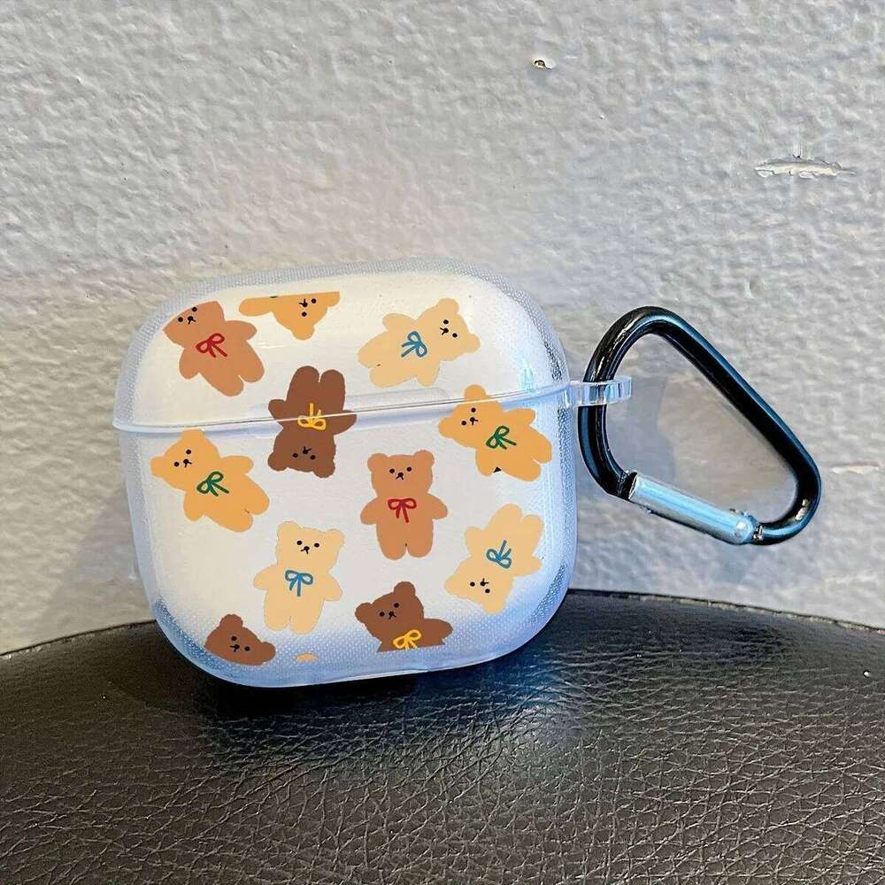 Wireless Bluetooth Case 3/4 Clear TPU Cartoon Bear Animals Pattern For Pro/Pro2 With Keychain Earphone Cover