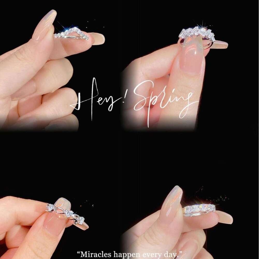 S Pure Silver High Carbon HW for Women Ins Style Niche Light Luxury Row Diamond Stacking Zircon Ring