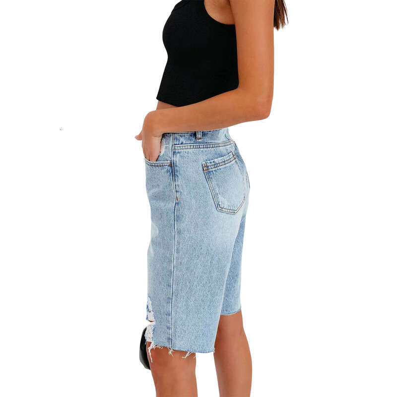 Denim Shorts Jeans Shorts New Summer High Elasticity Skinny Mid Waist Five Point Pants Ripped Jeans For Women Super Hot Ripped Short Jeans
