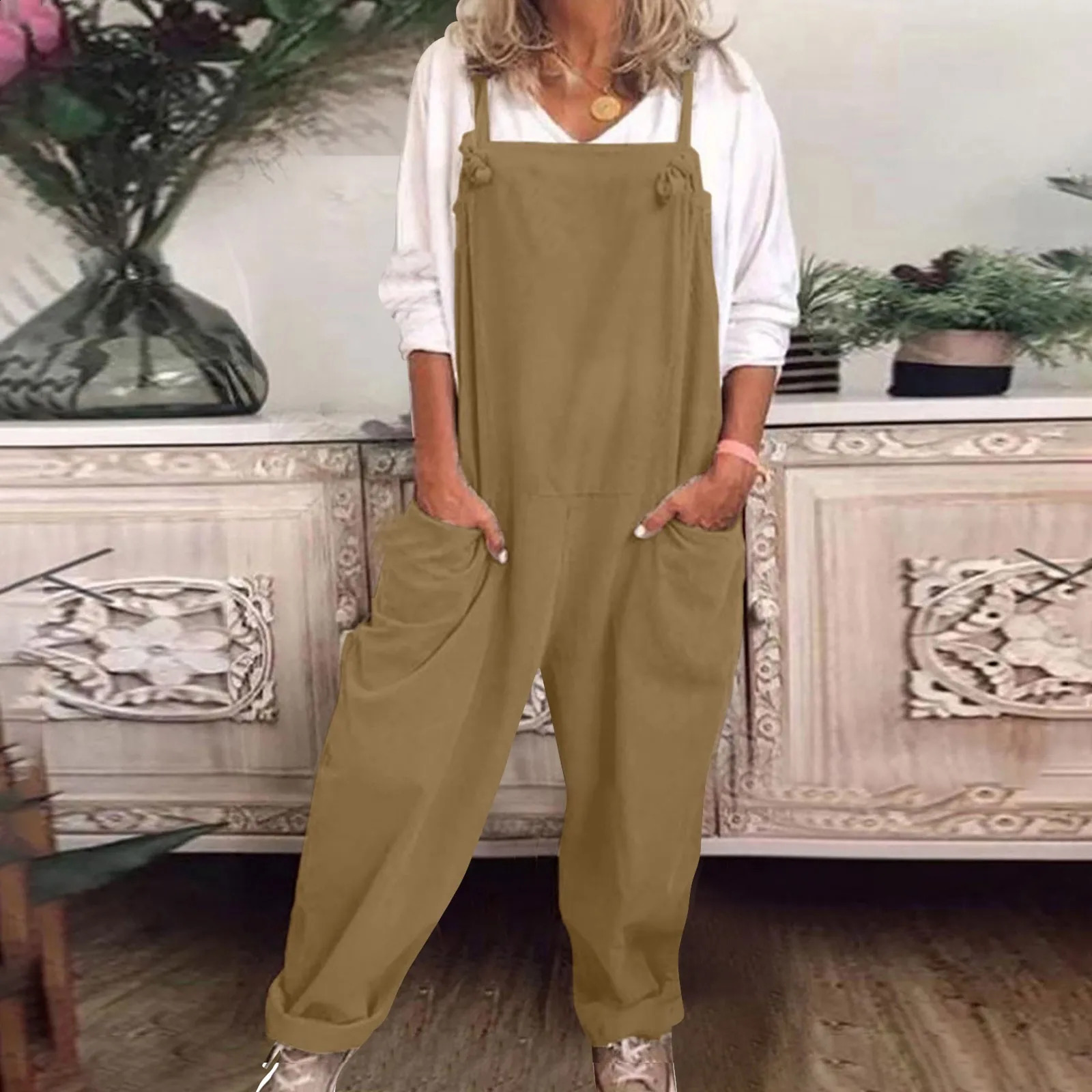 Womens Plus Size Overalls Casual Loose Dungarees Romper Baggy Playsuit Jumpsuit Female Casual Sport Workout Zipper Jumpsuit 250530
