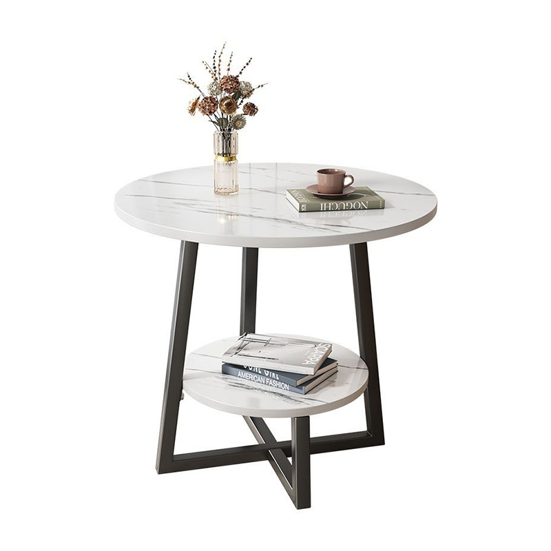 B6033 Modern simple round table coffee table home living room bedroom double layer storage small table