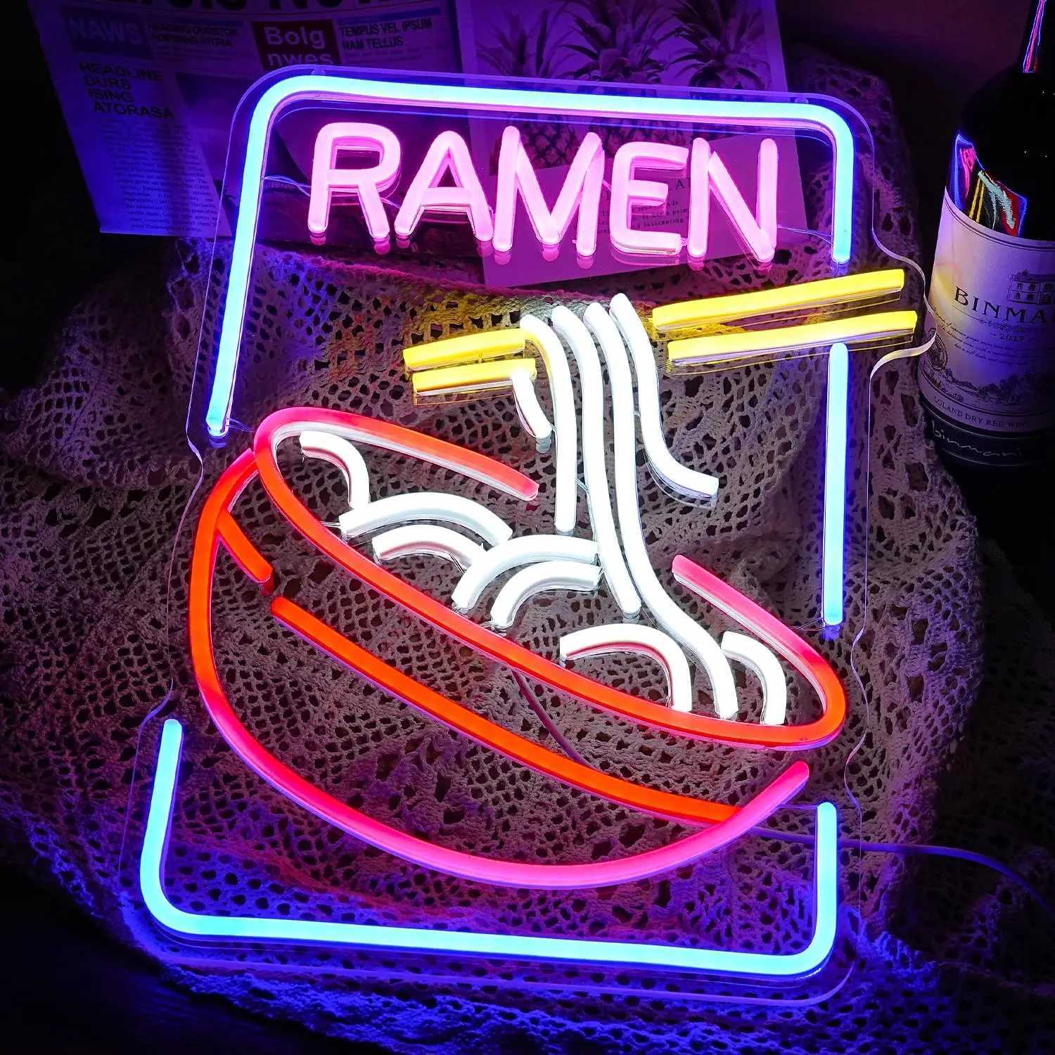 Ramen Neon Signs LED Neon Light Sign Light Up Neon Signs Wall Decor for Restaurant Ramen Shop Window16.5X12 XJ250602