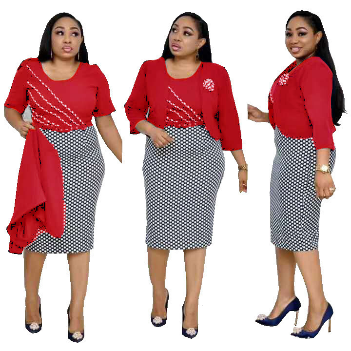 women's wear Women's Round Neck Plaid OL Style Patchwork Commuter Dress + Small Jacket Two-Piece Set