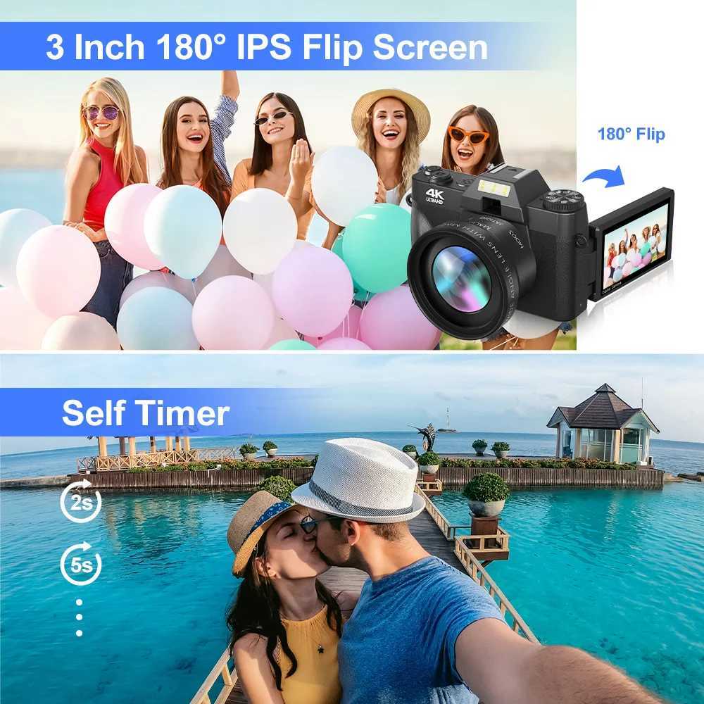 4K Digital Camera 48MP 16X Digital Zoom 3 Flip Screen WiFi Web Camcorder Vintage Photography Compact Professional Video Camera XJ250603