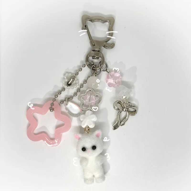 Handmade Cute Matching Fluffy Cat Beaded Keychains Aesthetic XJ250602