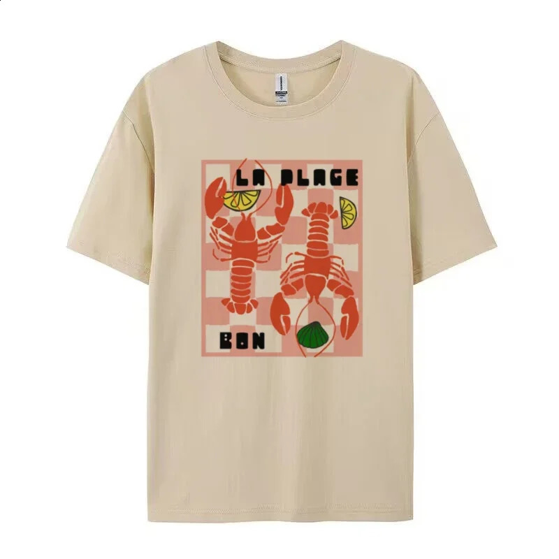 Women Retro Style Lobster Lover T Shirt Short Sleeve Y2k Aesthetic Tops Seafood Vacation Tee Shirt Egirl Cute Fashion Clothes 250529