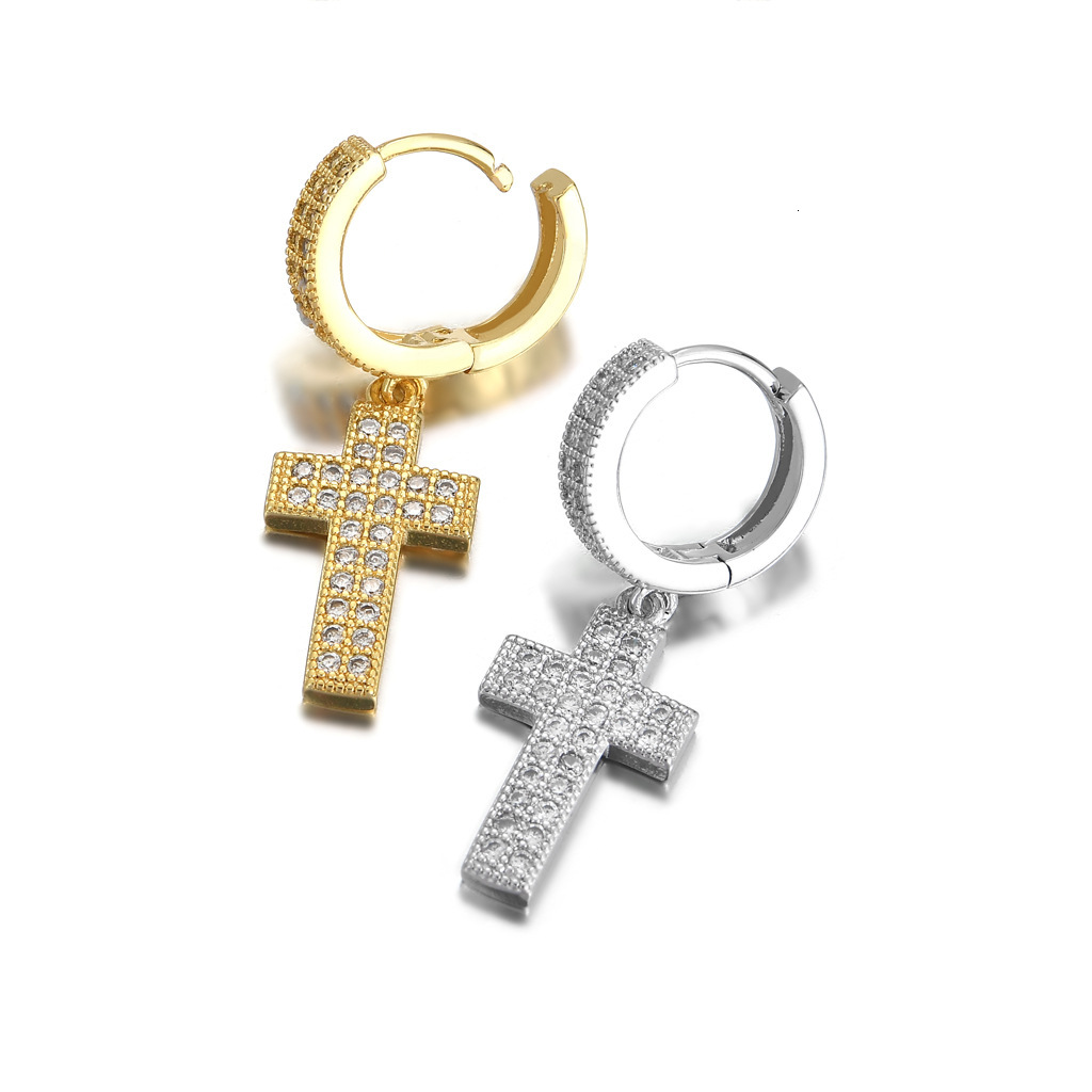 Double row Moissanite cross earrings with micro inlaid Moissanite hiohop personalized mens earrings hip-hop earrings Mozambique earrings
