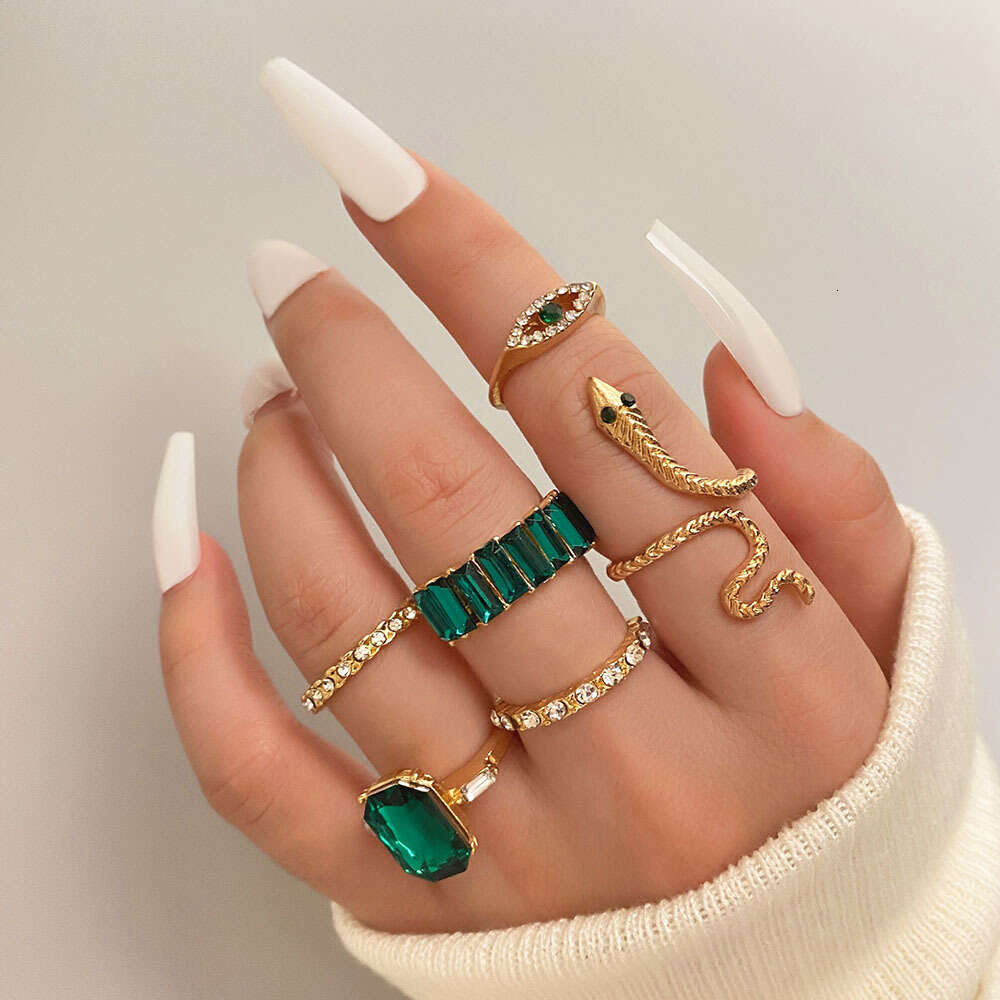 Creative Personality Emerald Butterfly Open Metal Style Stackable Knuckle Ring Set of 9