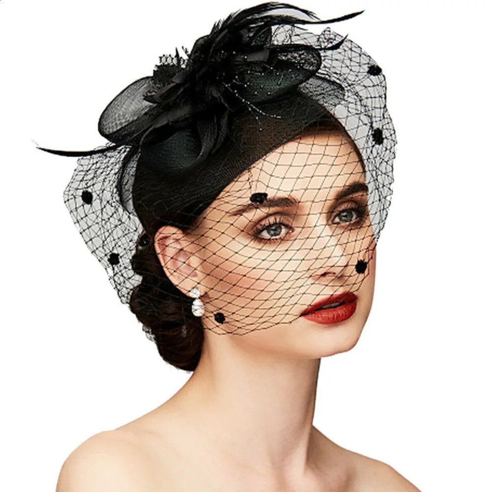 Bride Headwear hat Veil Wedding Hair Accessories Flowers Feather Mesh Veil Face Cover Multi Colors Korea Japan Black White 250530