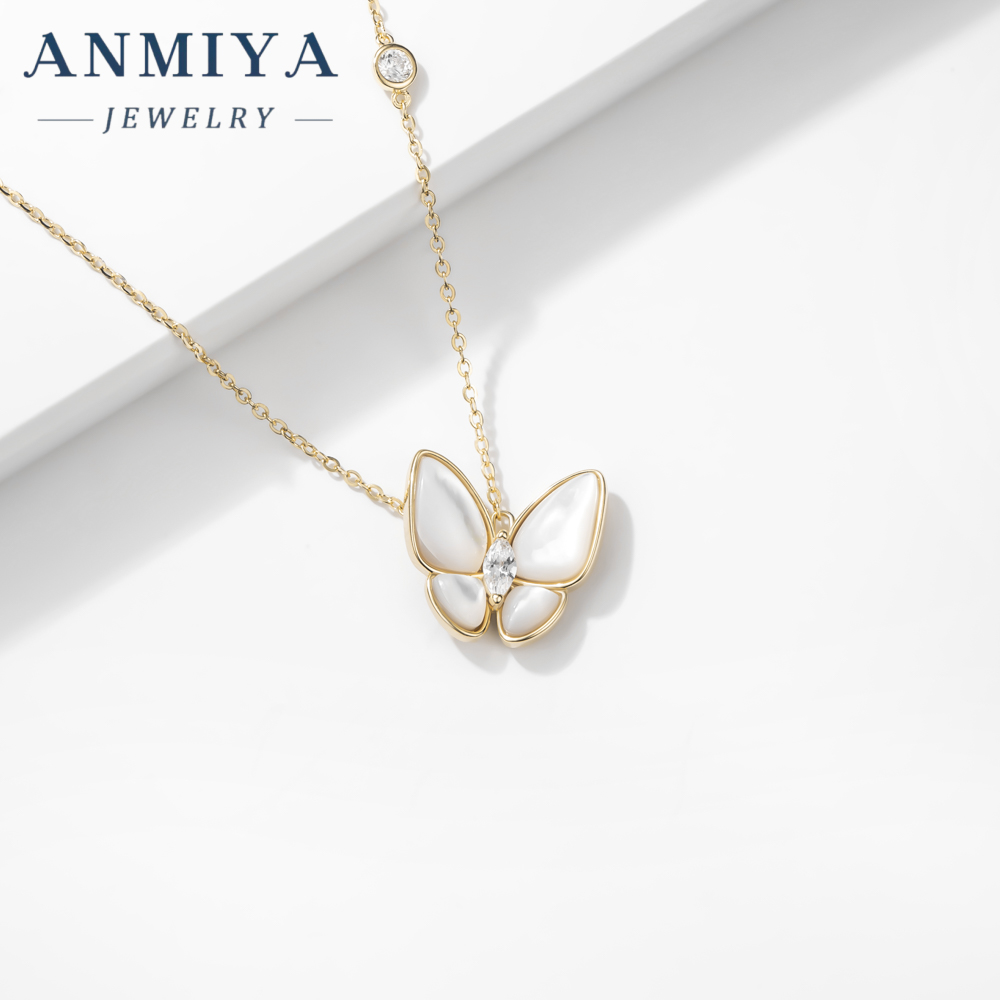 Luxury 18K Gold Plated 925 Sterling Silver Fritillary Butterfly Necklace Natural White Jewelry Design for Girls Women