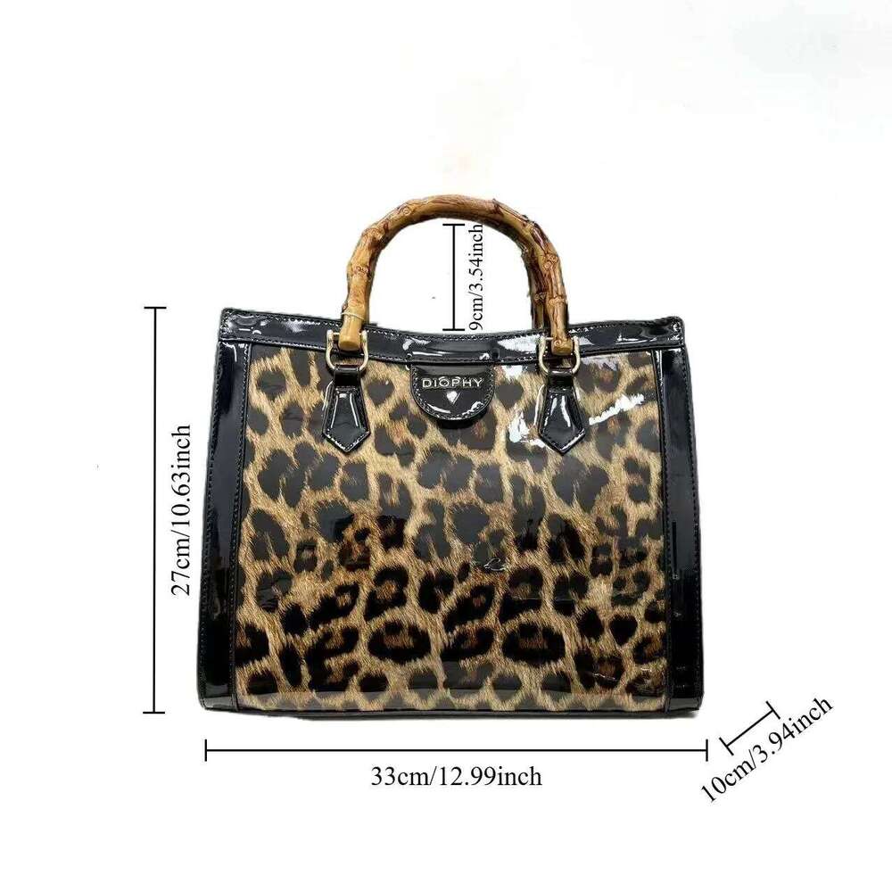 Ladies' Fashionable And Personalized Leopard Print Tote Bag, Large Capacity Elegant Bamboo Handle Shoulder Bag