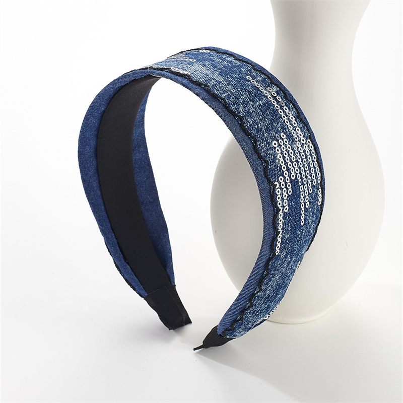 2025 new hairpin hair band denim fabric sequins hair bundle hair accessories wide side pressure hair wash face hair band