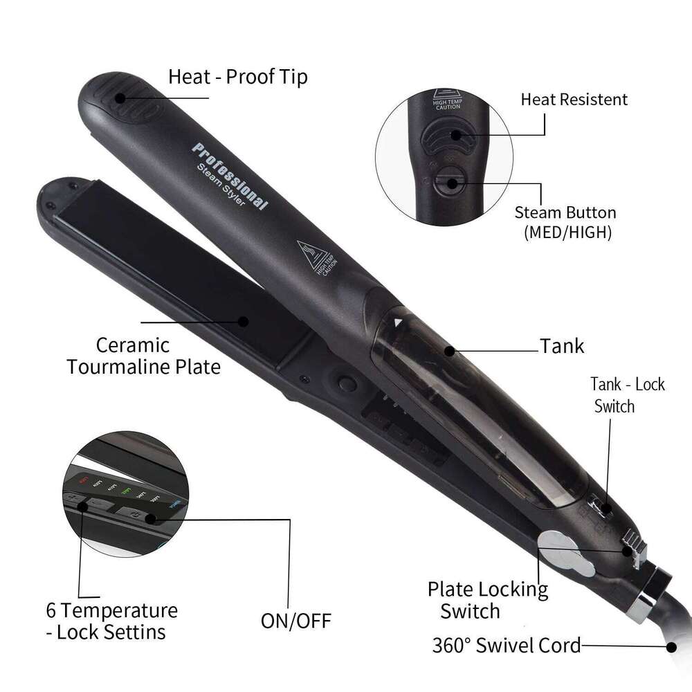 Steam Straightener Professional Ceramic Vapor Flat Iron Fast Heat Argan Oil Treatment Hair Care Tools