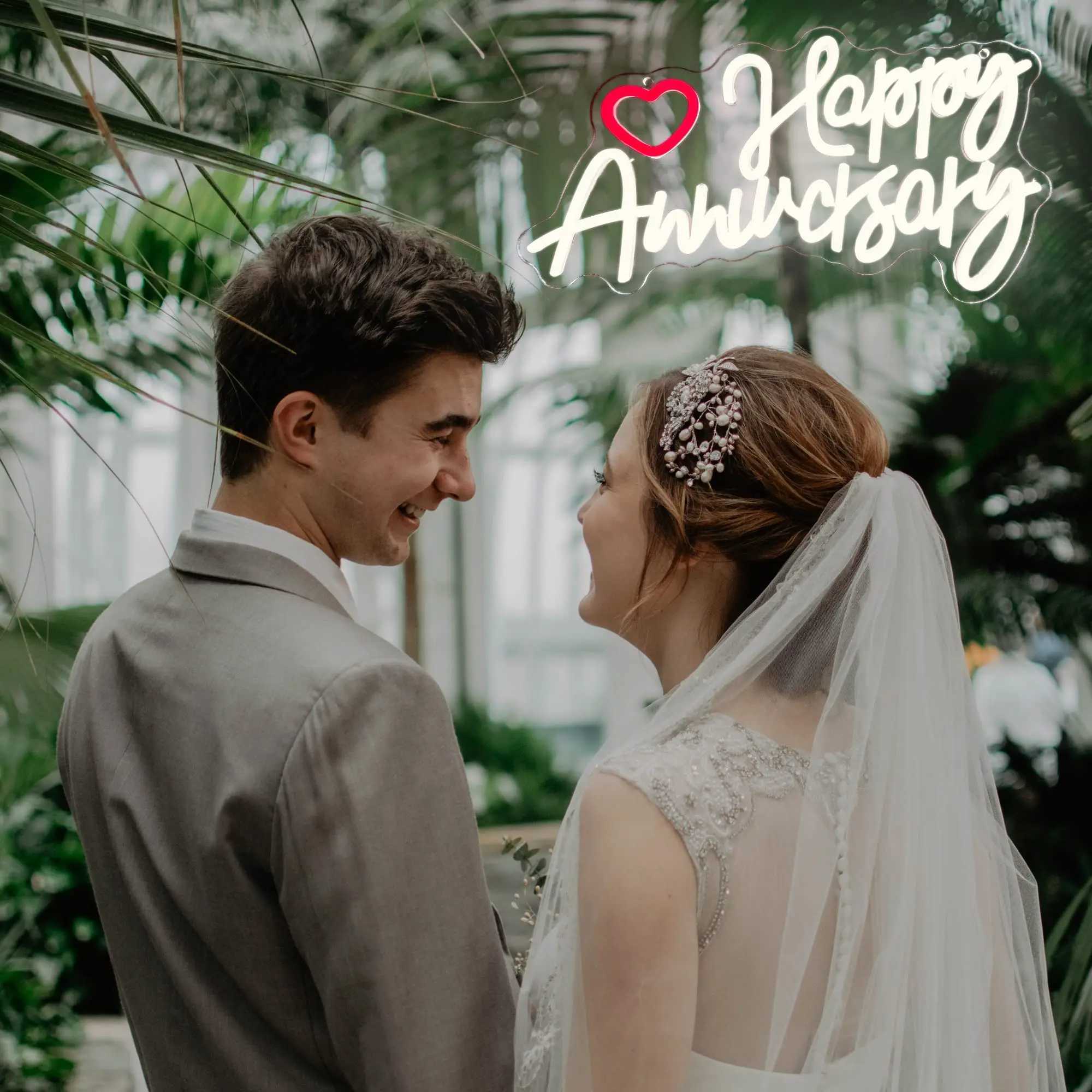 Happy Anniversary Neon Sign for Wall Decor Anniversary Shaped USB Powered LED Neon Light Sign for Wedding Party Birthday Decor XJ250602