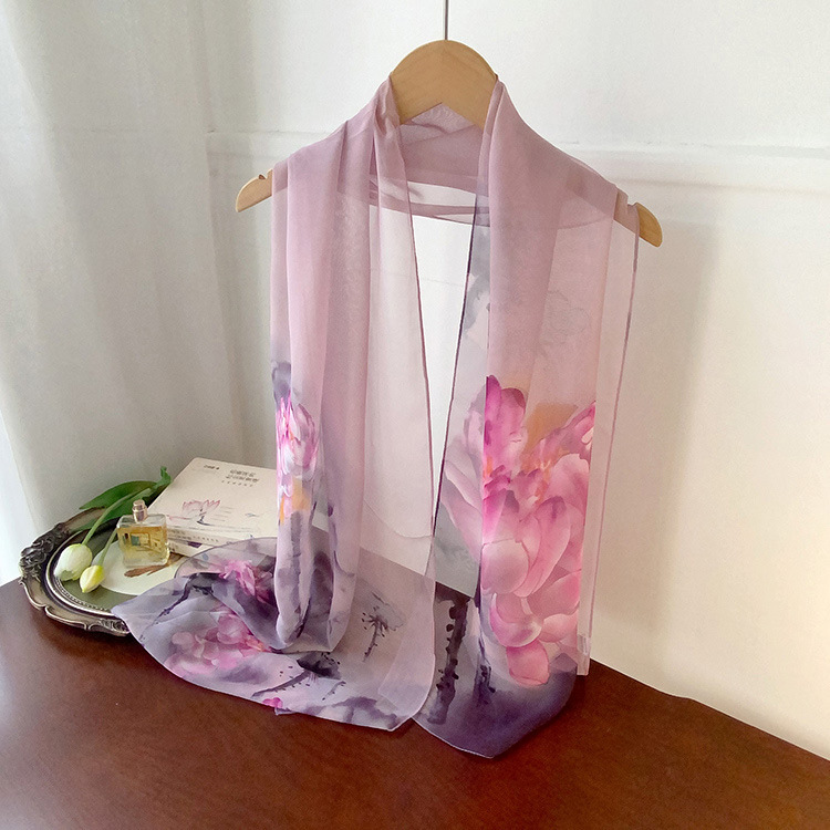 K912 2025 spring cicada wing long silk scarf for women spring and autumn thin fashion versatile georgette multi-color printed long scarf