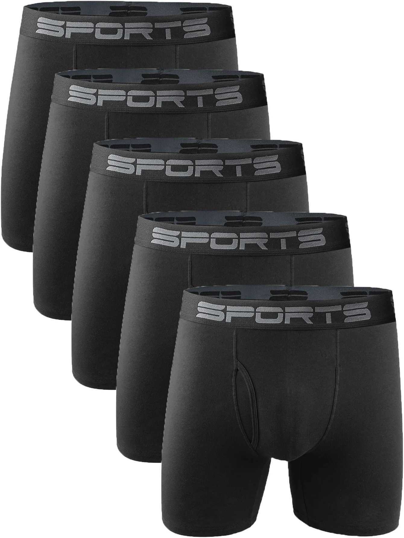 5pcs Mens Boxer Briefs Sport Underwear Longer Legs Underpants milk Silk Fabric Quick Drying Open Fly Men Black Boxer shorts W250603