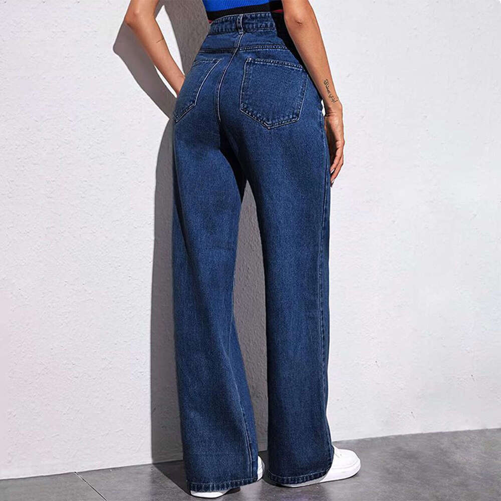 High Waist Wide Leg Jeans For Women New Slim Straight Versatile American Style Draped B5
