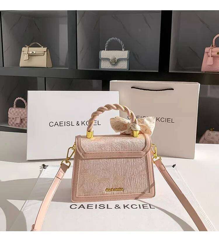 Pink Color Fashion Embroidery Square Women's Handbag Lady Purse Textured Leather Shoulder Messenger Female Casual Bag