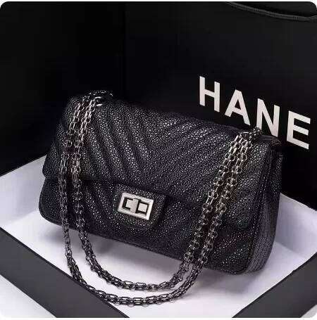 New Tweed Style High-end Feel Single Shoulder Slant Cross Leather Harness Soft Texture Underarm Bag Chain Strap