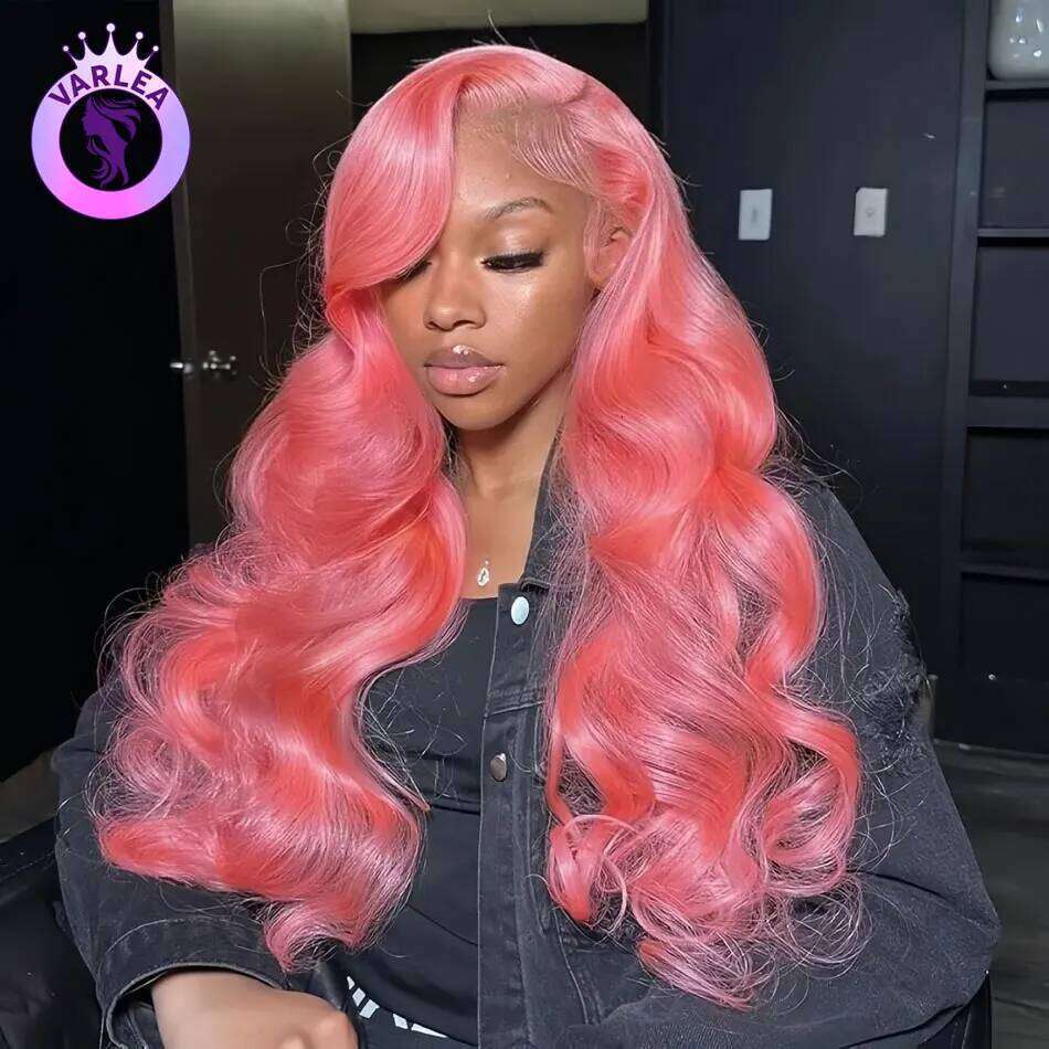 Pink Front Body Wave 13x6 Hd Lace Frontal Pre Plucked Cosplay Rose Red Colored Wig 100% Human Hair Wigs