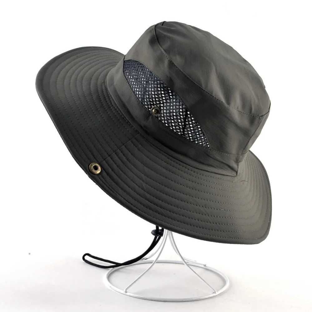 Solid color sun hats for men Outdoor Fishing cap Wide Brim Anti-UV beach caps women Bucket hat Summer Hiking camping hats W250602