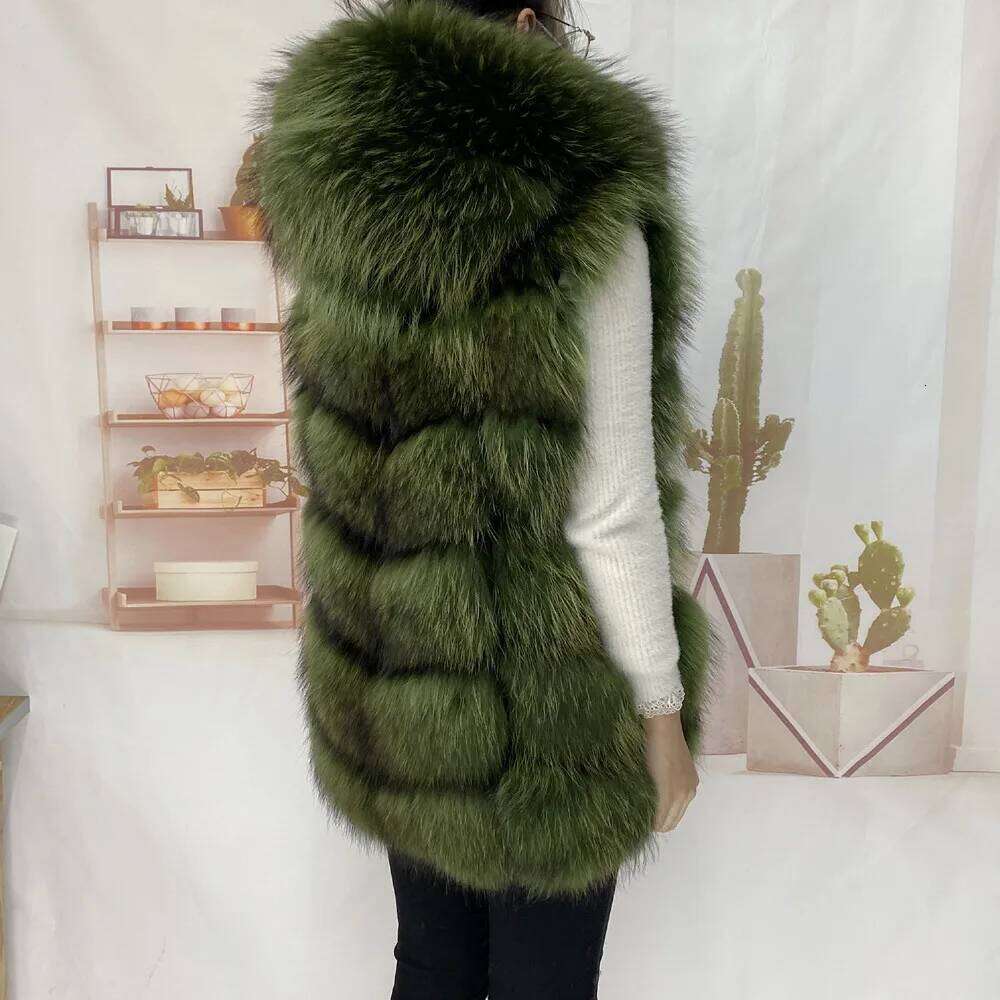 Raccoon Natural For Female Waistcoat Long Coats Real Fur Coat Fox Vest Jacket